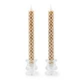 Emerald Check Flameless Dinner Candles, Set of 2