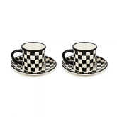Rosy Check Espresso Cup & Saucer, Set of 2